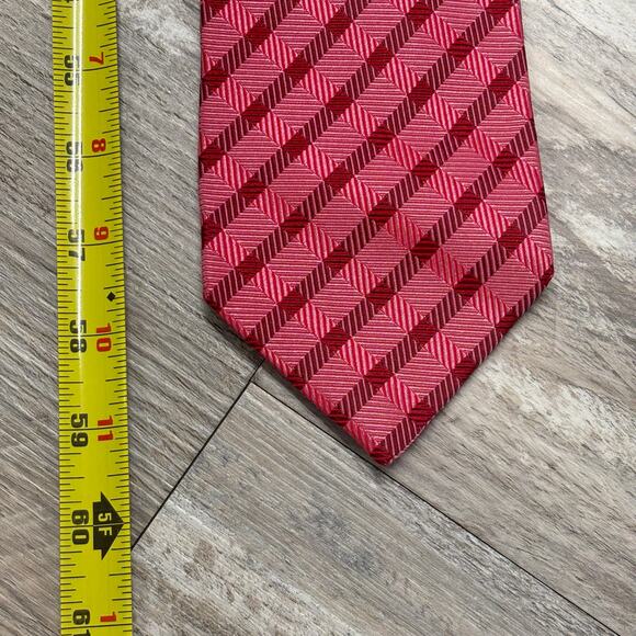 Charles Tyrwhitt Pink Red Plaid Mens 59" Jacquard Business Corpcore Silk Tie EUC - Picture 5 of 8